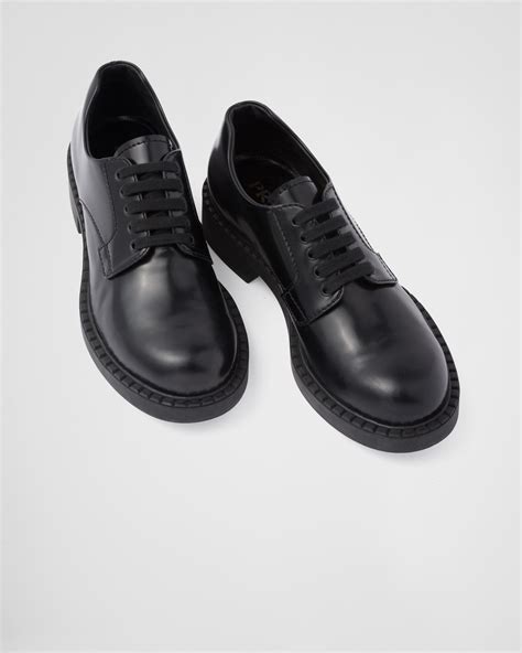 prada brushed derby|Black Brushed Leather Derby Shoes With Buckle .